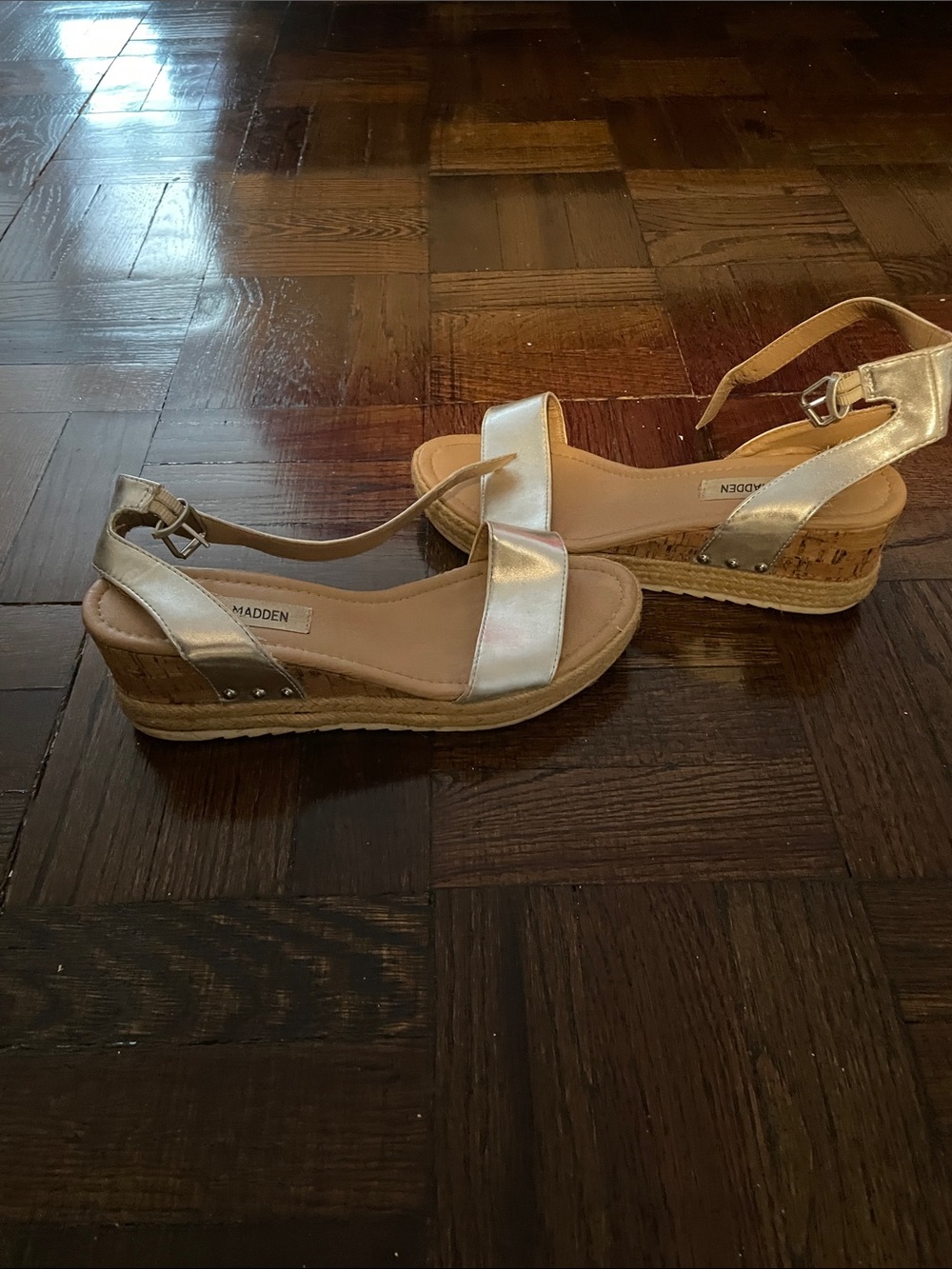 Steve Madden Metallic Champagne Wedge Sandals - Women
